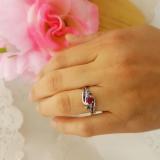 0.90 Carat (ctw) 18K White Gold Round Ruby & Black Diamond Ladies Swirl Bridal Engagement Ring Matching Band Set