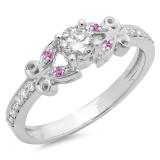 0.50 Carat (ctw) 18K White Gold Round Pink Sapphire & White Diamond Ladies Bridal Unique Vintage Style Engagement Ring 1/2 CT