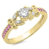 0.50 Carat (ctw) 18K Yellow Gold Round Pink Sapphire & White Diamond Ladies Bridal Unique Vintage Style Engagement Ring 1/2 CT