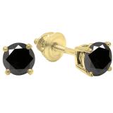1.00 Carat (ctw) 10K Yellow Gold Round Cut Black Sapphire Ladies Solitaire Stud Earrings 1 CT