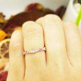 14K White Gold Round Pink Sapphire & White Diamond Ladies Vintage Style Wedding Eternity Band Ring