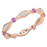 18K Rose Gold Round Pink Sapphire & White Diamond Ladies Vintage Style Wedding Eternity Band Ring