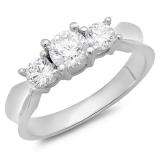 1.00 Carat (ctw) 14K White Gold Round Cubic Zirconia Three Stone Ladies Engagement Ring (Size 7)