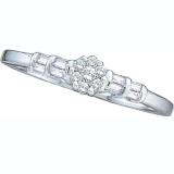 0.15 Carat (ctw) 14K White Gold Round & Baguette Cut Diamond Ladies Round Flower Center Engagement Ring