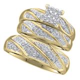0.30 Carat (ctw) 10K Yellow Gold Round Cut White Diamond Men & Women's Cluster Engagement Ring Trio Bridal Set 1/3 CT