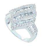1.00 Carat (ctw) 14k White Gold Brilliant Round & Baguette Diamond Ladies Right Hand Fashion Ring