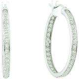0.25 Carat (ctw) 14k White Gold Round White Diamond Ladies Hoop Earrings