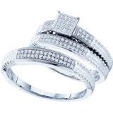 0.25 Carat (ctw) 10k White Gold Round Diamond Men's & Women's Micro Pave Bridal Engagement Ring Trio Set