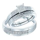 0.25 Carat (ctw) 10k White Gold Brilliant White Diamond Men's & Women's Micro Pave Engagement Ring Trio Bridal Set