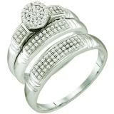0.33 Carat (ctw) 10k White Gold Round White Diamond Men & Women's Micro Pave Engagement Ring Trio Bridal Matching Band Set