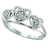 0.03 Carat (ctw) 10k White Gold Round White Diamond Ladies Three Hearts Promise Ring