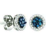 0.25 Carat (ctw) 10k White Gold Blue & White Diamond Ladies Cluster Earrings