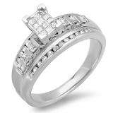 0.50 Carat (ctw) Sterling Silver Princess Round & Baguettes Cut Diamond Ladies Bridal Engagement Ring