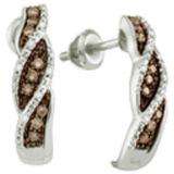 0.21 Carat (ctw) 10k White Gold Round White & Champagne Diamond Ladies Hoop Earrings