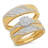 0.50 Carat (ctw) 10K Yellow Gold Round White Diamond Men & Women's Engagement Ring Trio Set 1/2 CT