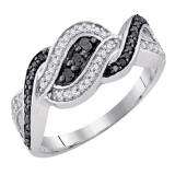 0.25 Carat (ctw) 10k White Gold Round Black & White Diamond Ladies Swirl Split Shank Fashion Right Hand Ring 1/4 CT