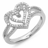 0.05 Carat (ctw) Sterling Silver Round White Diamond Ladies Promise Double Heart Love Split Shank Engagement Ring