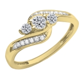 0.50 Carat (ctw) 10k Yellow Gold Round Diamond Ladies Swirl Engagement 3 Stone Bridal Ring 1/2 CT