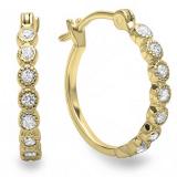 0.25 Carat (ctw) 10K Yellow Gold Round White Diamond Fine Dainty Hoop Earrings 1/4 CT