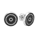 0.50 Carat (ctw) Sterling Silver Black and White Diamond Micro Pave Hip Hop Men's Stud Earrings 1/2 CT