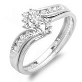 0.40 Carat (ctw) 14k White Gold Marquise & Round Diamond Ladies Swirl Engagement Matching Band Bridal Ring Set