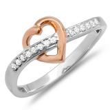 0.10 Carat (ctw) 10k White Gold and Pink Gold Round Diamond Crossover Heart Two Tone Ladies Bridal Promise Engagement Ring 1/10 CT