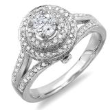 1.25 Carat (ctw) 10k White Gold Round Diamond Ladies Halo Style Split Shank Vintage Bridal Engagement Ring