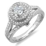 1.25 Carat (ctw) 14k White Gold Round Diamond Ladies Halo Style Split Shank Vintage Bridal Engagement Ring