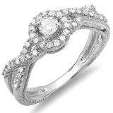 0.50 Carat (ctw) 14k White Gold Round Diamond Ladies Engagement Halo Style Swirl Split Shank Bridal Ring 1/2 CT
