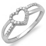 0.20 Carat (ctw) 10k White Gold Round Diamond Ladies Bridal Promise Heart Split Shank Engagement Ring 1/5 CT