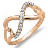 0.15 Carat (ctw) 18k Rose Gold Round Diamond Ladies Promise Two Double Heart Infinity Love Engagement Ring