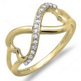 0.15 Carat (ctw) 10K Yellow Gold Round Diamond Ladies Promise Two Double Heart Infinity Love Engagement Ring