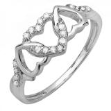 0.15 Carat (ctw) 10k White Gold Round White Diamond Ladies Promise Heart Love Split Shank Engagement Ring