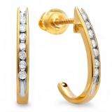 0.15 Carat (ctw) 10K Yellow Gold Round White Diamond Ladies Fancy J Shaped Hoop Earrings