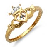 0.03 Carat (ctw) 10k Yellow Gold Round Diamond Ladies Bridal Promise Irish Love and Friendship Band Claddagh Heart Shape Ring