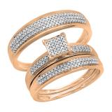 0.50 Carat (ctw) 10k Rose Gold Round Diamond Men's & Women's Micro Pave Engagement Ring Trio Bridal Wedding Band Set 1/2 CT