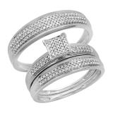 0.50 Carat (ctw) 10k White Gold Round Diamond Men's & Women's Micro Pave Engagement Ring Trio Bridal Wedding Band Set 1/2 CT