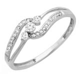 0.20 Carat (ctw) Round White Diamond Ladies 3 stone Engagement Promise Ring 1/5 CT, 10K White Gold 