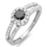 1.15 Carat (ctw) 10k Gold Round Black and White Diamond Ladies Engagement Halo Style Bridal Ring