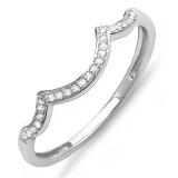 0.10 Carat (ctw) 10K White Gold Round Cut Diamond Ladies Stackable Anniversary Wedding Contour Band Guard Ring 1/10 CT