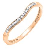 0.10 Carat (ctw) 18K Rose Gold Round Diamond Ladies Anniversary Wedding Band Guard Ring 1/10 CT