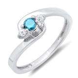 0.25 Carat (ctw) Sterling Silver Round Blue & White Diamond Ladies 3 Stone Engagement Bridal Promise Ring