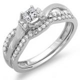 0.40 Carat (ctw) 10k White Gold Princess and Round Diamond Ladies Bridal Swirl Wave Engagement Ring Matching Band Wedding Set