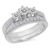 0.80 Carat (ctw) 14k White Gold Round Diamond Ladies 3 Stone Bridal Engagement Ring Matching Band Set
