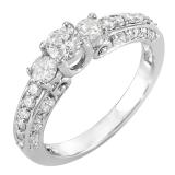 0.86 Carat (ctw) 14k White Gold Round Diamond Ladies 3 Stone Vintage Bridal Engagement Ring