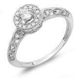 0.38 Carat (Ctw) 14k White Gold Round Diamond Bridal Halo Style Vintage & Antique Milgrain Engagement Ring