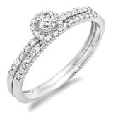 0.33 Carat (ctw) 14k White Gold Round Diamond Ladies Halo Style Bridal Engagement Ring Matching Band Set 1/3 CT