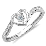0.10 Carat (ctw) 10k White Gold Round Diamond Ladies Heart Shaped Promise Bridal Engagement Ring 1/10 CT