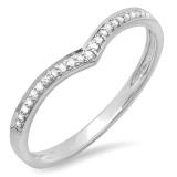 0.10 Carat (ctw) 10k White Gold Round Real Diamond Ladies Wedding Stackable Band Anniversary Guard Chevron Ring 1/10 CT