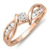 0.25 Carat (ctw) 14k Rose Gold Round Diamond Crossover Split Shank Ladies Bridal Promise Engagement Ring 1/4 CT